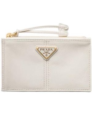 Prada Leather Card Holder With Zipper - White