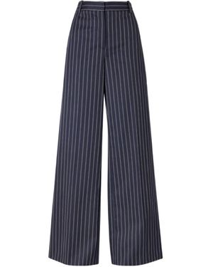Nili Lotan Rivers Striped Wool Wide-Leg Trousers - Blue