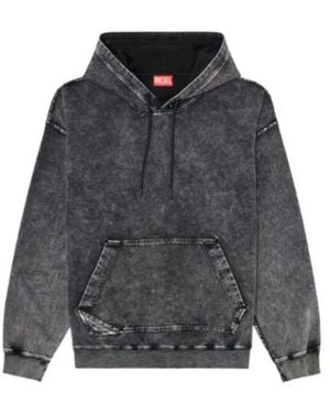DIESEL Treated Denim-Effect Hoodie - Gray