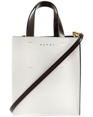 Marni Logo Printed Two-Toned Tote Bag - White