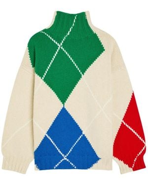 JW Anderson Pringle Argyle High-Neck Wool Sweater - Green
