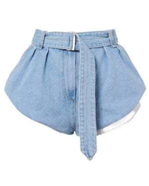 Magda Butrym Belted High-Rise Denim Shorts - Blue