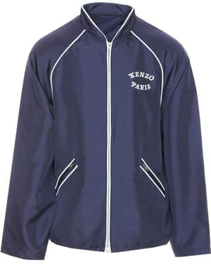 KENZO Logo Printed Zip-Up Jacket - Blue