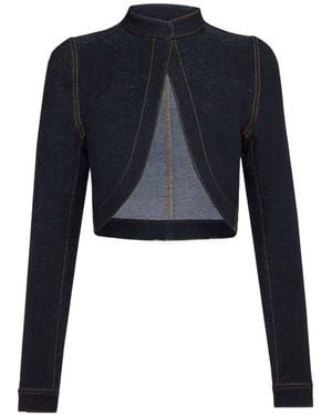 Alaïa Denim Knit Cropped Cut-Out Jacket - Blue
