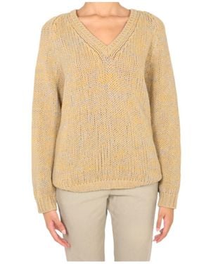 Aspesi Long-Sleeved V-Neck Knit Sweater - Natural