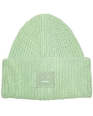 Acne Studios Face-Patch Ribbed-Knit Beanie - Green
