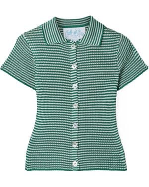 Calle Del Mar Striped Ribbed-Knit Polo Shirt - Green