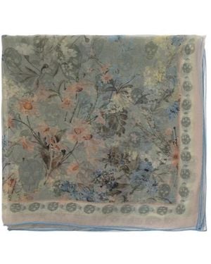 McQueen Floral Patterned Silk Scarf - Gray