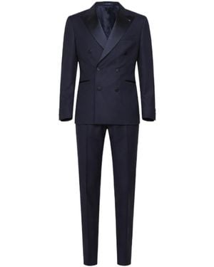 Tagliatore Satin Lapel Double-Breasted Suit - Blue