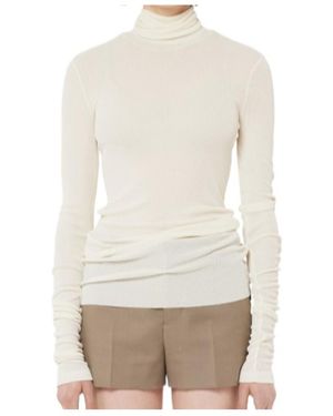 Ami Paris Roll-Neck Ribbed Top - White