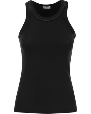 Brunello Cucinelli Stretched Ribbed Jersey Top - Black