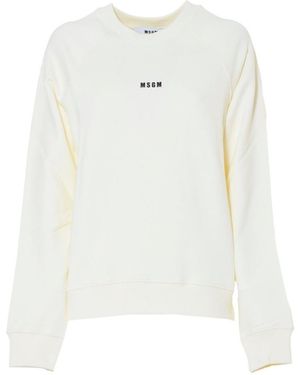 MSGM Logo Printed Crewneck Sweatshirt - White
