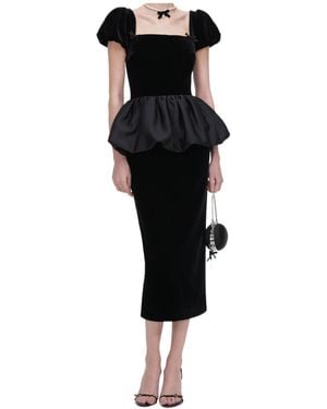 Self-Portrait Velvet Bubble Peplum Midi Dress - Black