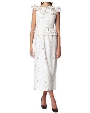 Alessandra Rich Ruffled Floral-Print Dress - White