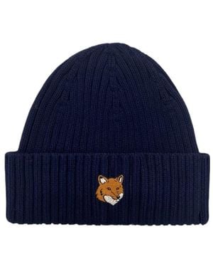 Maison Kitsuné Maison Kitsuné Fox Head Beanie - Blue