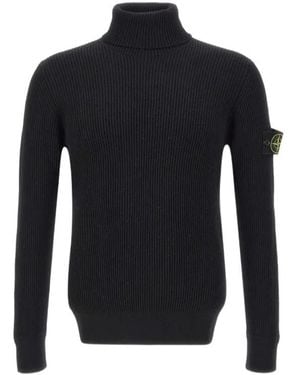 Stone Island Ribbed Turtle-Neck Jumper - Blue