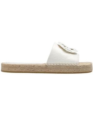 Tory Burch Double T Slip-On Espadrille Slides - White