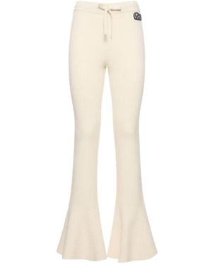 Alessandra Rich Wool Blend Rib Knit Flared Pants - White