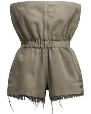 Rick Owens Strapless Frayed-Hem Jumpsuit - Green