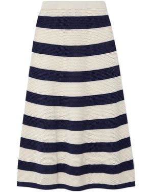 Eres Bayadere Bateau Striped Open-Knit Cotton-Blend Midi Skirt - Blue