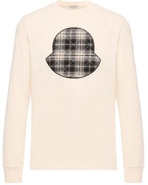 Moncler Check Panel Cotton Jersey T-Shirt - White