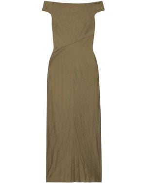 STAUD Cheyenne Off-The-Shoulder Pleated Dress - Green
