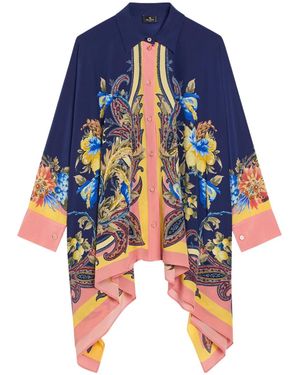 Etro Printed Asymmetric Silk Shirt - Blue