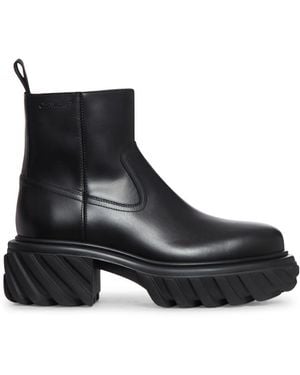 Off-White c/o Virgil Abloh Calfskin Tractor Ankle Boots For Fw23 - Black