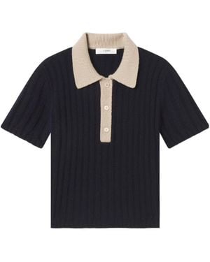 FRAME Ribbed Short-Sleeve Polo Knitted Top - Blue