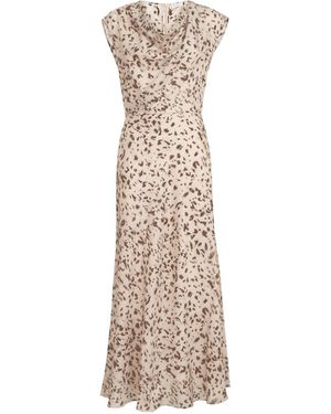 Brunello Cucinelli Silk Pongee Lynx Print Maxi Dress - Natural