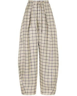 Kallmeyer Clemence Pleated Plaid Casual Trousers - White