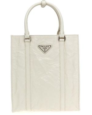Prada Antique Nappa Leather Tote Bag - White