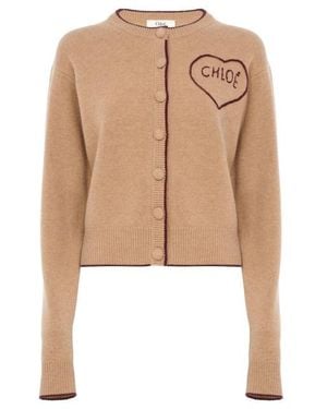 Chloé Contrast-Edge Wool Crewneck Sweater With Fabric-Covered Buttons - Natural