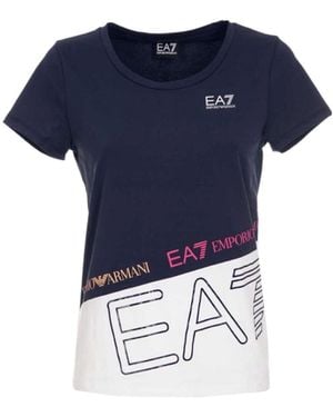 EA7 T-Shirt With Round Neck And Short Sleeves - Blue