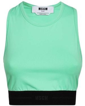 MSGM Elastic-Waistband Cropped Tank Top - Green