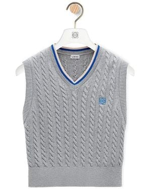 Loewe Cable Knit V-Neck Knitted Top - Grey