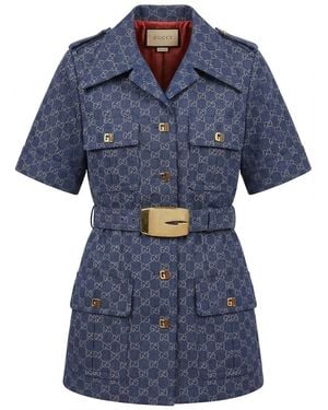 Gucci Gg Belted Waist Dress - Blue