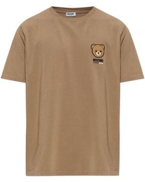 Moschino Bear-Printed Short Sleeved T-Shirt - Natural