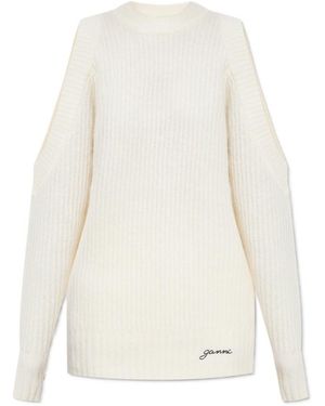 Ganni Cold-Shoulder Crewneck Jumper - White