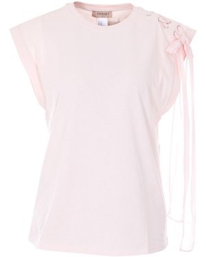 Pinko Cape-Sleeve Crewneck Top - Pink