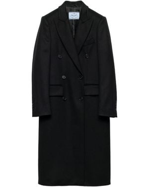 Prada Double-Breasted Cashmere Coat - Black