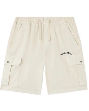 Palm Angels Curved Logo Loose Cargo Shorts - White