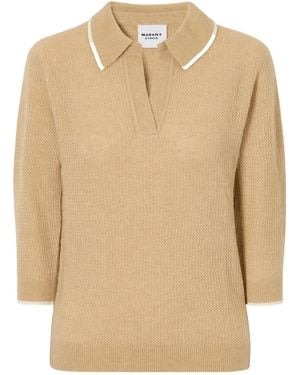 Isabel Marant Ribbed-Detail Wool-Blend Knitted Polo - Natural