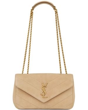 Saint Laurent Loulou Logo Plaque Small Shoulder Bag - White