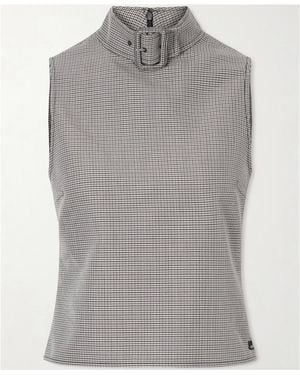 Courreges Buckled Houndstooth Wool-Blend Tank - Gray