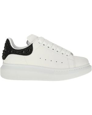McQueen Oversized Sneakers With Suede Heel And Crystal Details - White