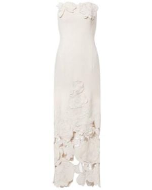 Leo Rayna Floral-Appliqué Crêpe Maxi Dress - White