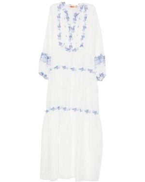 Ermanno Scervino Floral-Embroidered Tiered Maxi Beach Dress - White