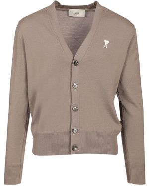 Ami Paris Ami De Coeur V-Neck Cardigan - Brown