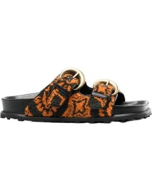 Marine Serre Oriental Towels Square-Toe Slippers - Brown